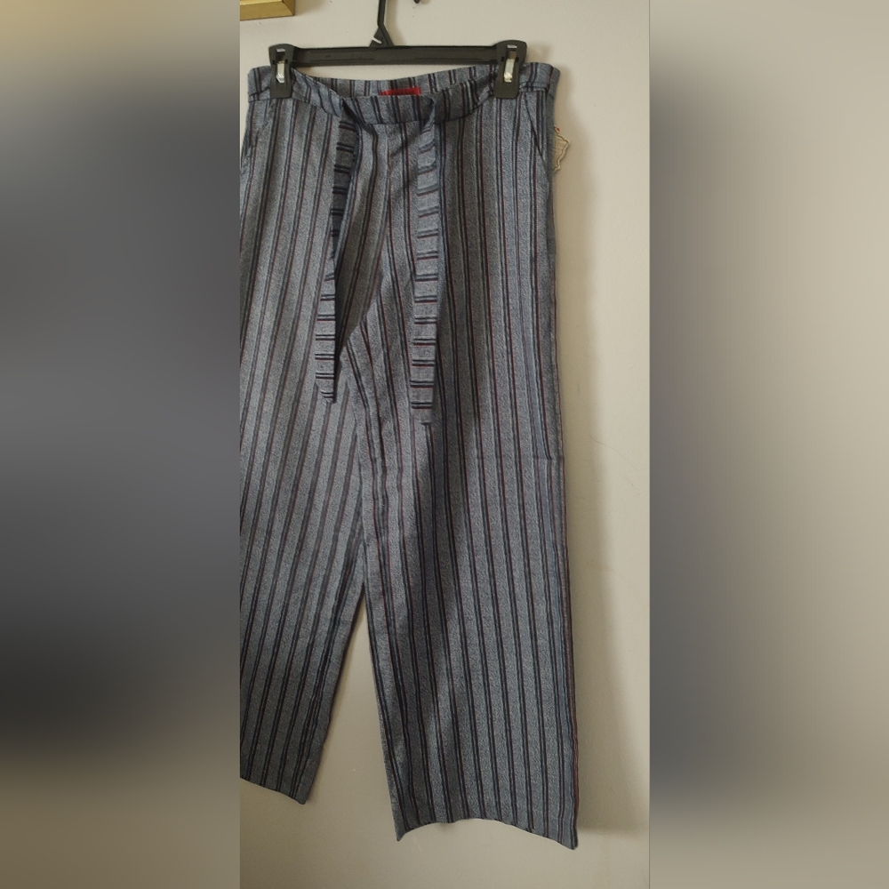 Hot Kiss Dress Pants Women Gray Stripes Belt Side Zipper Size 13 Wide Leg New - Picture 13 of 13
